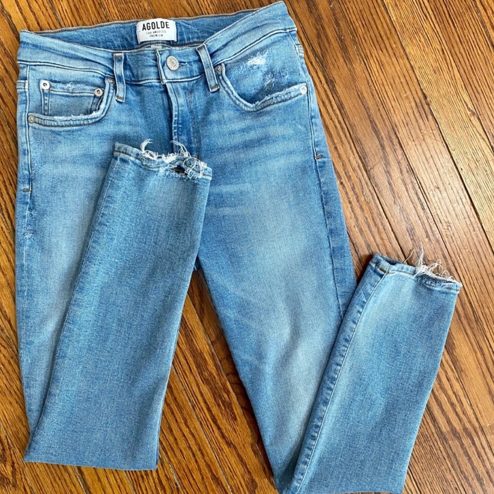 AGOLDE Sophie crop high rise skinny jean - Indigo wash, distressed details